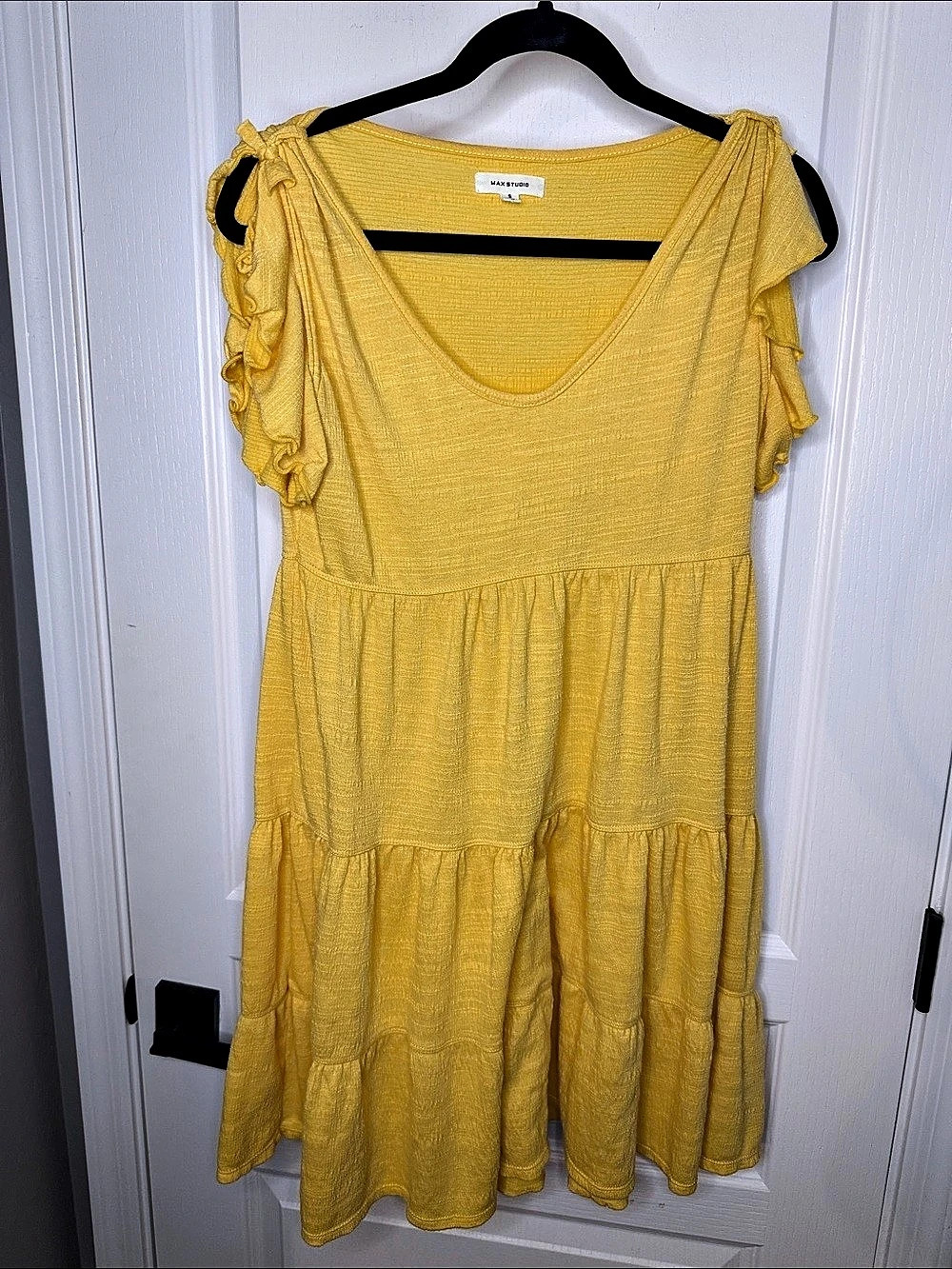 Max Studio Flutter Sleeve V-Neck Tiered Dress Yellow Maxi Dress